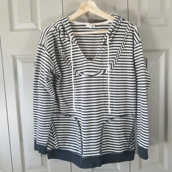 Paper Crane Distressed Gray Striped Hoodie - Picture 1 of 4